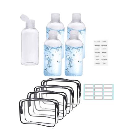 Product Image Clear Plastic Empty Squeeze Bottles 5 Pack 3.4oz/100ml with Flip Cap & Product Image Clear TSA Approved Toiletry Bag 4 Pack Small Cosmetic Bag Travel Toiletry Bag