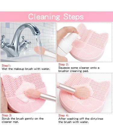 2 in 1 Cat-Shaped Makeup Brush Cleaner Mat & Organizer - Portable Pink Silicone Brush Washing Tool - Buy Online on GoSupps.com