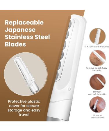 Premium Dermaplaning Tool for Face - 20 Blade Refills | Exfoliate Smooth Skin & Remove Peach Fuzz | Ideal Facial Shaver for Women - Buy Online on GoSupps.com