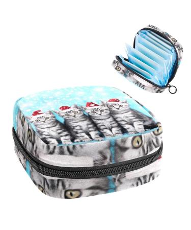 Anna Cowper Cute Cats with Red Christmas Hat Sanitary Napkin Storage Bag Feminine Menstrual Cup Pouches Nursing Pad Holder Tampon Bags Portable Period Bag for Women Teen Girls 1Pcs Multi-colored 11