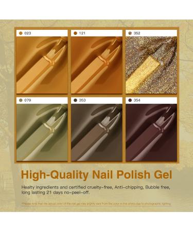 AUBSS Autumn Gel Nail Polish Set - 6 Stunning Colors for Winter | Gold Glitter, Brownish Orange, Brown | Soak Off LED Gel Kit for Nail Art | Perfect Manicure Gift for Women - Buy Online on GoSupps.com