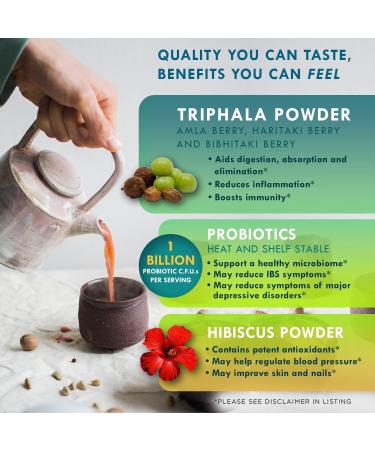 Organic Triphala Powder with Probiotics - Digestive Tonic with Hibiscus, Ginger, Amla, Haritaki, Bibhitaki & Spices - 1 Billion CFUs - Promotes Colon Health & Boosts Immune System - Buy Online on GoSupps.com