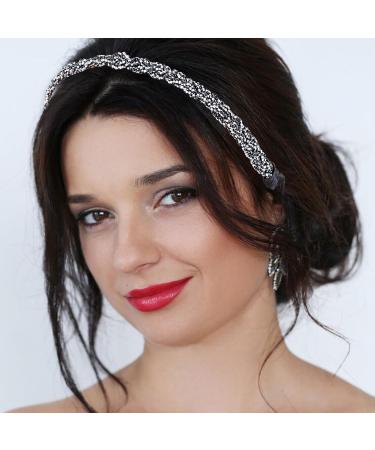 NICENEEDED Beaded Elastic Headband Black and White Bead Forehead Hairband Bohemian Hair Jewelry Head Chain Stretch Tiara Headpieces Hair Accessories for Women Wedding Party Prom - Buy Online on GoSupps.com