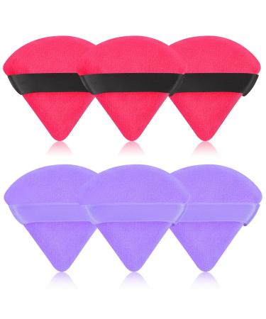 6 Pieces Powder Puff Triangle Makeup Puff Soft Velour Powder Puffs for Loose Powder Body Powder Cosmetic Sponges Pocket Blender Puff Beauty Makeup Tools Purple and Rose Red