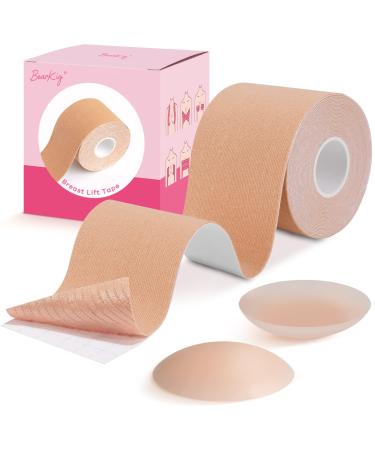 Boob Tape, Boobytape for Breast Lift, Bob Tape for Large Breast, Breathable Push Up Tape, Waterproof & Sweatproof Body Tape, Used Along with 1-Pair Reusable Silicone Covers Nude