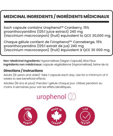 New! Cranberry 30 000mg with 36mg PACs 125X Extract Urophenol - Urinary Tract Health - Helps Prevent Recurrent UTIs in Women - 60 Veggie Caps - Made in Canada - Buy Online on GoSupps.com