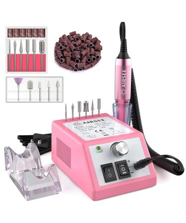 Professional Electric Nail Drill Machine 20000 RPM Efile Nail Drill Manicure Tools for Acrylic Nails Supply with 11 Nail Drill Bits Set and 56 Sanding Bands for Nail Drill for Salon and Home Use Pink