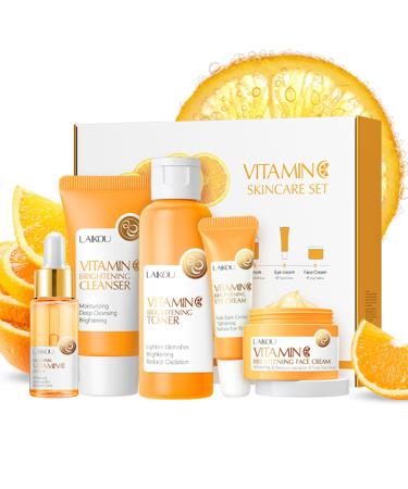 5Pcs Skincare Gift Set for Teenage Girls Vitamin C Face Skin Care Kit With Cleanser Toner Face Serum Eye Cream Cream Travel Skin Care Sets & Kits Hydrating Facial Kit Skincare Set for Women Men Vitamin C-5Pcs