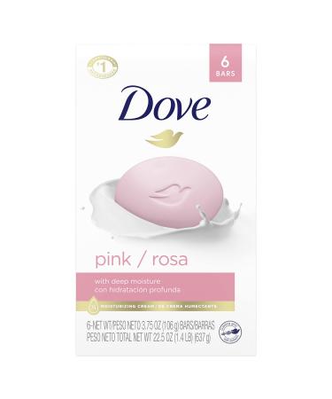 Dove Beauty Bar Gentle Cleanser For Softer and Smoother Skin Pink More Moisturizing Than Ordinary Bar Soap, 6 Count (Pack of 1) 6 Count (Pack of 1) Pink