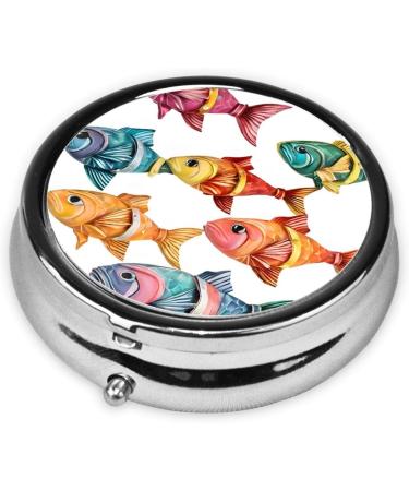 Colorful Fish Round Pill Box | 3 Compartment Portable Travel Organizer for Vitamins & Medications - Buy Online on GoSupps.com