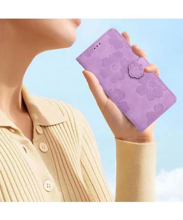 Shop Stylish Flower Pattern Folding Cover for Redmi 9C | PU Leather Protective Case with Stand & Card Slots - Violet - Buy Online on GoSupps.com