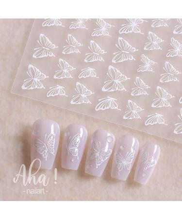 6Pcs Butterfly Nail Art Stickers - Black and White 3D Self-Adhesive Decals for Women and Girls | Holiday Nail Decorations | DIY Acrylic Manicure Supplies - Buy Online on GoSupps.com