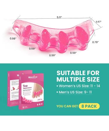 Welnove Toe Separator Bunion Corrector | 8PCs Gel Toe Straighteners for Hammer Toe Relief | Pink Big Toe Correctors for Men & Women - Buy Online on GoSupps.com