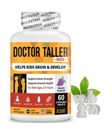 Doctor Taller Kids by NuBest - Support Healthy Growth of Kids with Multivitamins and Multiminerals - for Kids Ages 2 to 9 - Grape Flavor - 60 Vegan Chewable Tablets | 1 Month Supply Pack of 1 - 60 Count - Doctor Taller Kids 60 Vegan Chewable Tablets