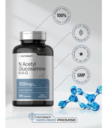 Horbaach N-Acetyl Glucosamine 1000 mg | 120 Capsules | N-A-G Supplement Pills | Non-GMO & Gluten Free - Buy Online on GoSupps.com