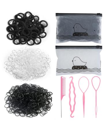 2054Pcs Hair Rubber Bands  Clear and Black Small Elastic Rubber Bands for Hair with Seamless Hair Ties  Topsy Pony Tail Hair Tool  Rat Tail Comb for Women Baby Girls Hair Styling Accessories
