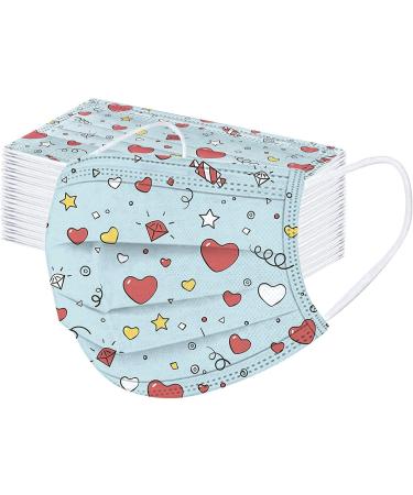 ZQP 50PCS Valentine Theme Printed Disposable_Face_Masks for Adult 3-ply Face Protection Covering with Elastic Earloop and Nose Clip for Outdoor Comfortable & High Filtration &Ventilation - Buy Online on GoSupps.com