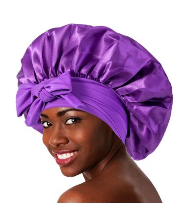 Large Satin Bonnet for Sleeping | Purple & Leopard Silk Bonnet for Black Women - Buy Online on GoSupps.com