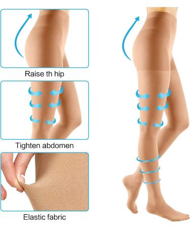 Women's 20-30 mmHg Compression Pantyhose 2 Pairs - Support Stockings for Varicose Veins - Large Size, Closed Toe - Buy Online on GoSupps.com