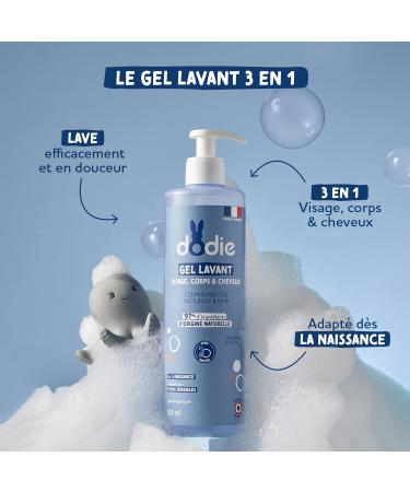 DODIE 3 in 1 Cleansing Gels (3 x 500 ml) - Face Body and Hair Cleanser - 92% Natural Ingredients - Hypoallergenic - Suitable - Buy Online on GoSupps.com