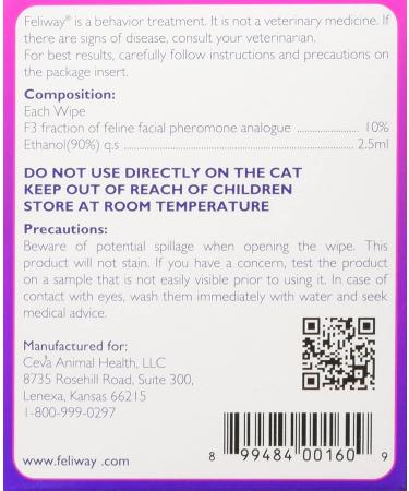 Feliway Animal Health C95660B 12 Count Wipes - Purple - All Sizes | Calming Pheromone Wipes - Buy Online on GoSupps.com