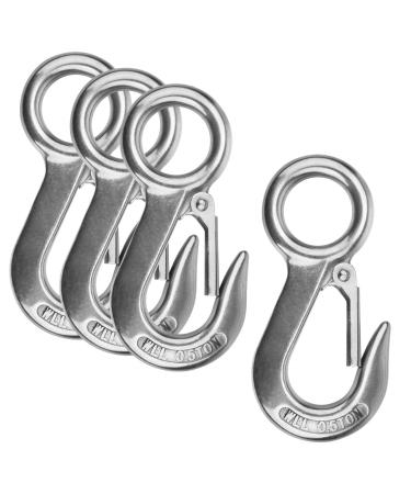 MOUNTAIN_ARK 4 Pack Fast Eye Safety Snap Hook 304 Stainless Steel Spring Hook with 1 inches Round Eyelet Boat Slip Hook Carabiner Clips Heavy Duty 1100 lb (Size: 4 inches)