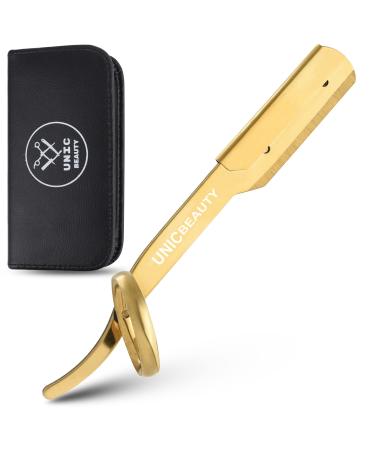 Straight Razors for Men - Professional Barber Razor for Close Shave with Premium Quality Edge Blades Pack & Maintenance kit included with Pouch GOLD