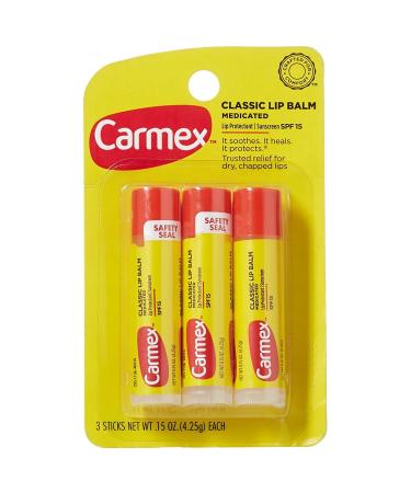 Carmex Lip Balm, Moisturizing, Original.15 Ounce, 3 ct. (Four Packs of 3)