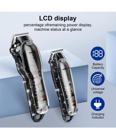 Hiena Pro Hair Clippers Men + T Liners Hair Trimmer Set Barber Cordless Professional Clippers for Hair Cutting with Led Display Gifts for Men Black - Buy Online on GoSupps.com