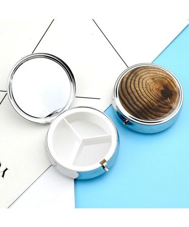 Round Pill Box with Tree Rings Print | 3 Compartment Decorative Metal Pill Organizer | Portable Pocket Pill Case - Style 19 - Buy Online on GoSupps.com