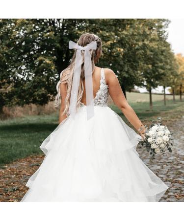 White Hair Bow for Bride Tulle Ribbon Bow Clip Wedding Hair Veil Accessories Bridal Hair Decorations for Bridal Shower Supplies Wedding Gifts Engagement Accessories - Buy Online on GoSupps.com