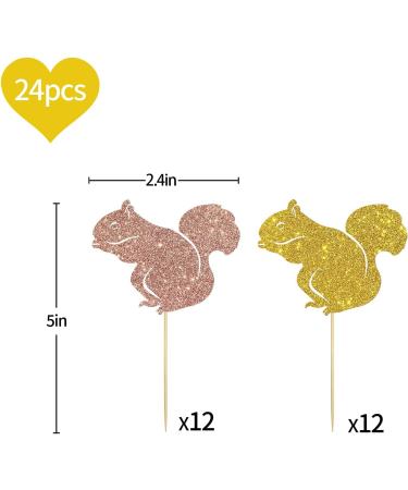 Set of 24 Glitter Squirrel Cupcake Toppers Animal Themed Baby Shower Dessert Decor Birthday Party Decorations Supplies - Buy Online on GoSupps.com