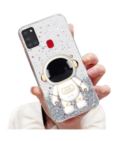Tivenfezk Nadoli for Samsung Galaxy A21S astronaut hidden standing shell caricature glitter stand soft silicone bling transparent protective cover samsung galaxy a21s clear