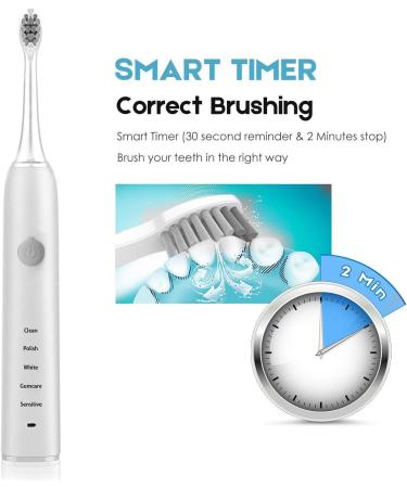 Sonic Electric Toothbrush for Adults - 5 Modes 2 Min Timer Battery Powered Unisex | International Shipping - Buy Online on GoSupps.com