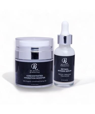 RB Beauty Night Combo Retinol Intense Serum and Concentrated Hydration Boost Mosturizer - Retinol + Bakuchiol - Organic Hemp Seed Oil - Antioxidants