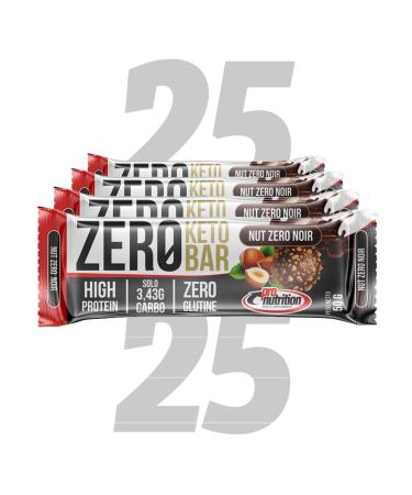 PRONUTRITION ProNutrition Zero Keto Bar Gluten Free Coated Protein Bars - High Protein Content Nut Zero Black - Box of 25 Bars - 50g