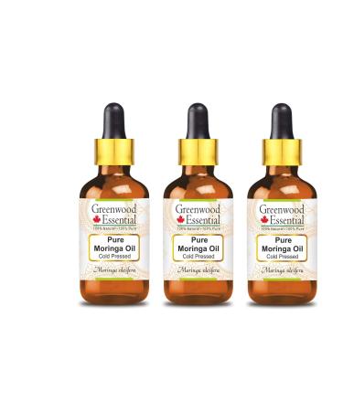 Greenwood Essential Naturreine Moringa oil (Moringa Oleifera) with glass dripper Natural pure therapeutic quality cold -pressed (Pack of Three) 100ml X 3 (10 oz)
