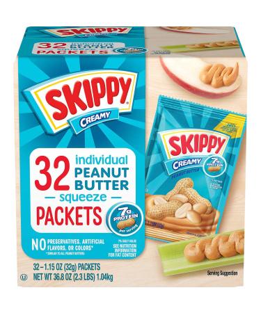 Skippy Creamy Peanut Butter Squeeze Packets, 1.15 oz, 32 ct 32 Count (Pack of 1)
