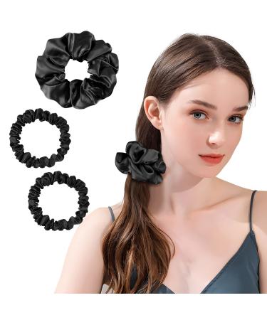 Osilk 3 Set 100% silk hair tie Small scrunchy hair jewelry braid gum hair rings elastic hair bands rubber bands black 3-piece range black