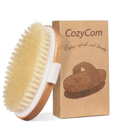 Cozycom Professional Dry Brushing Body Brush - Body Brush for Wet or Dry Brushing with Natural Bristle - Dry Brush for Cellulite and Lymphatic - Shower Brush Effectively Improves Skin Health Natural wood color