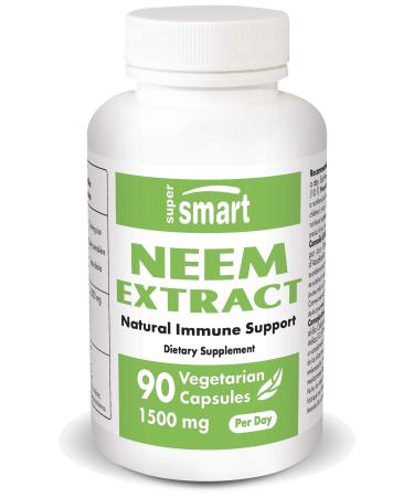 Supersmart - Neem Supplement 1500 mg per Day (Azadirachta Indica Leaf Oil Extract) - Skin Health & Detox - Mild Acne Pills - Immune Support | Non-GMO & Gluten Free - 90 Vegetarian Capsules