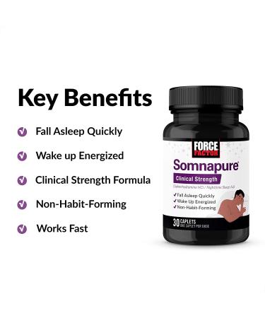 Somnapure Clinical Strength Sleep Aid with Diphenhydramine HCl | Non-Habit-Forming Nighttime Support | 30 Caplets, 30 Count | Force Factor - Buy Online on GoSupps.com