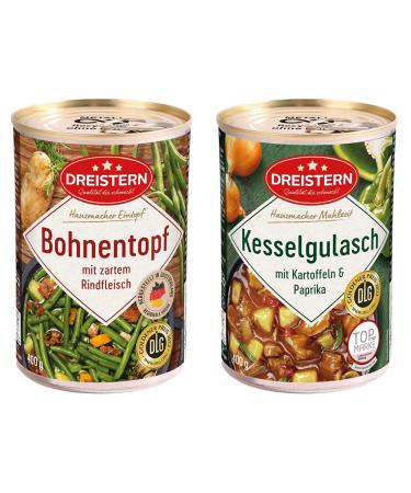 Three star green bean stew 400 g & kettle goulash with potatoes and peppers 400 g |Delicious finished dish with vegetables in the practical recyclable cannedHomemaker Meal Bundle with Kesselgoulasch 400 g 400 g (Pack of 2)