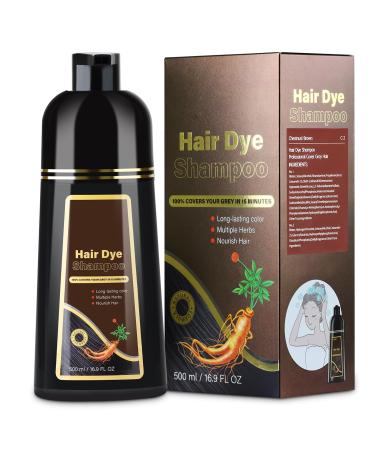 Chestnut Brown Hair Dye Shampoo Hair Color Shampoo 3 in 1 for Women Men Gray Coverage Herbal Hair Dye 500ml