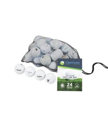Clean Green Golf Balls 24 Pro Line Recycled Golf Balls Mix - Includes Used Golf Balls Bulk and Mesh Reusable Bag - Recycled & Used Golf Balls for Men and Women