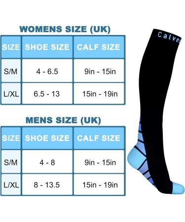 Calves Kelson Compression Socks (2 Pairs) for Men & Women - Speed Recovery, Graduated Athletic Fit - Black & Blue - L-XL - Buy Online on GoSupps.com