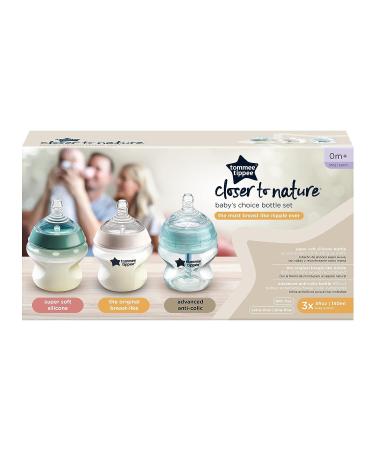 Tommee Tippee Baby's Choice Bottle Set - Closer to Nature & Anti-Colic Bottles with Breast-Like Nipples, 5fl oz, 0m - Buy Online on GoSupps.com