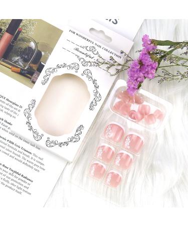 White Flower Square French Press Fake Toenails - 24Pcs Full Cover Nail Tips for Women | Summer Stick-on Toenails with Removable Glue - Buy Online on GoSupps.com