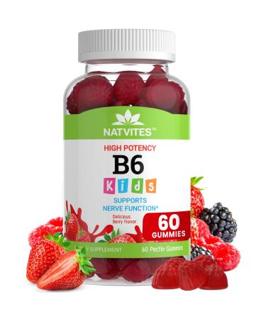 Natvites High-Potency Vitamin B6 Gummies for Kids - Delicious Berry Flavored VIT B6 Vitamins 50mg - Supports Nerve Function - Vegetarian Gluten Free Non-GMO Children's 50 mg B 6 Supplement (60 Count)