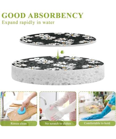 3-Pack Cleaning Kitchen Sponges Oval Little Daisy Black Kitchen Cellulose Dishwashing Wood Pulp Cotton - Buy Online on GoSupps.com